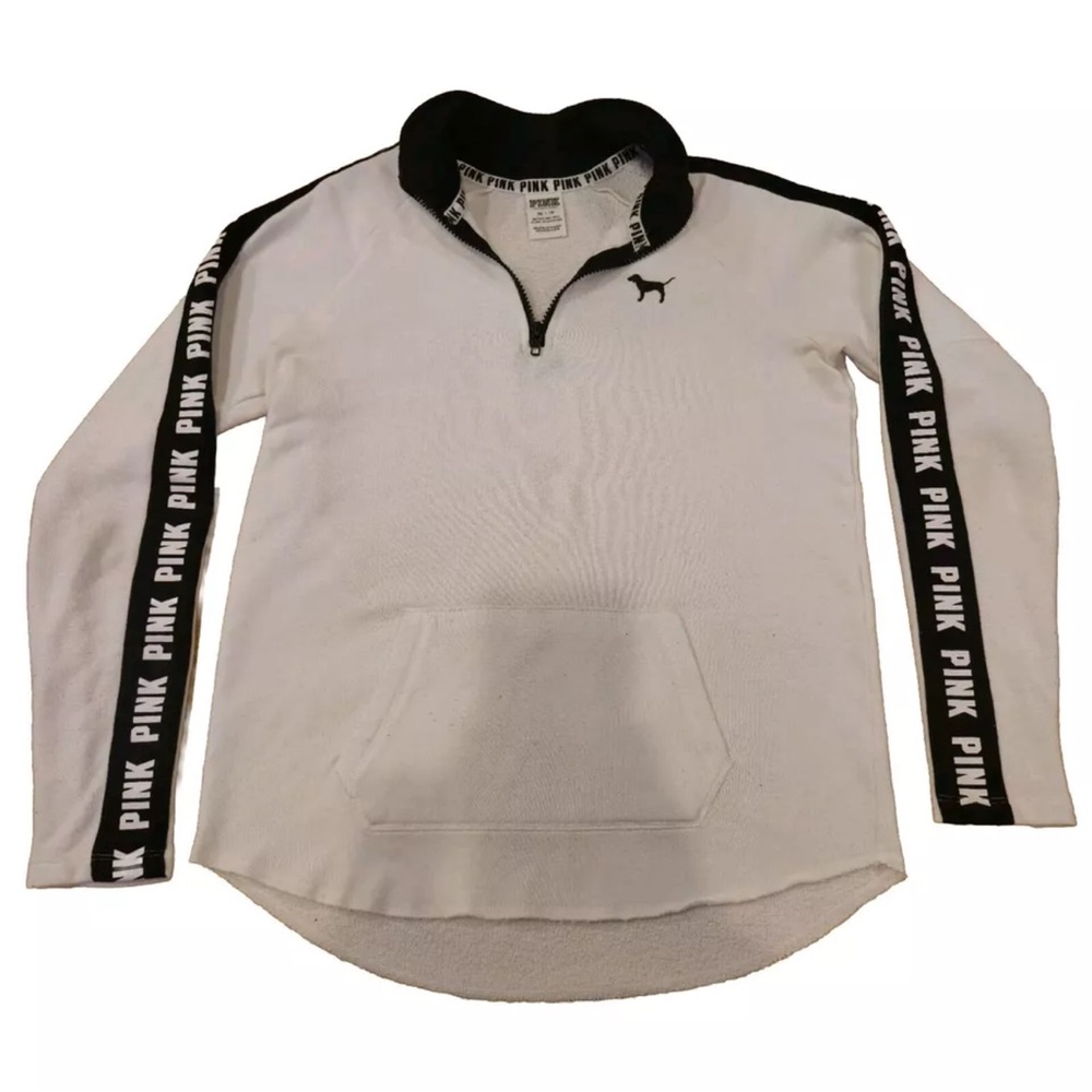 Victoria's Secret PINK Sweater  Women’s X-Small White Black  1/4 Zip Pullover